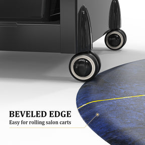 OmySalon 3’x5’x5/8’’ Thick Salon Anti Fatigue Mat Semi Circle Barber with Round Cutout Black/Blue