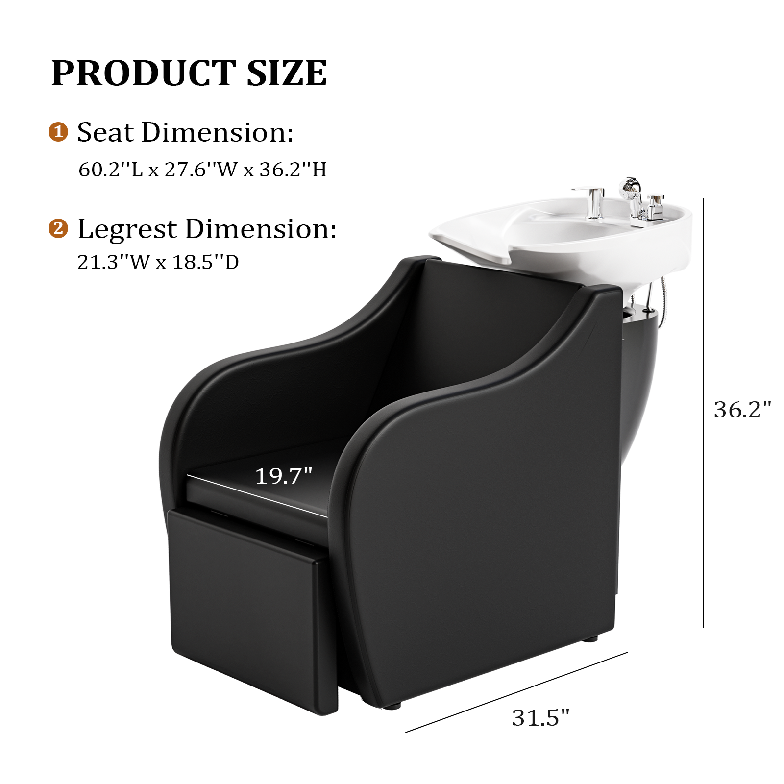 OmySalon BU1211 Electric Shampoo Bowl and Chair Backwash Unit with Reclining Legrest & Tilting Porcelain Shampoo Sink