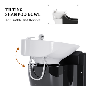 OmySalon BU1211 Electric Shampoo Bowl and Chair Backwash Unit with Reclining Legrest & Tilting Porcelain Shampoo Sink