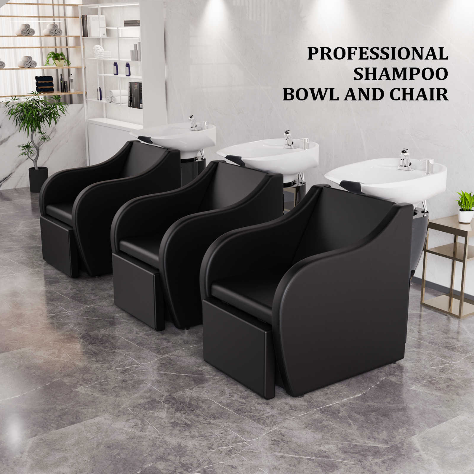 OmySalon BU1211 Electric Shampoo Bowl and Chair Backwash Unit with Reclining Legrest & Tilting Porcelain Shampoo Sink