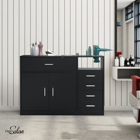 OmySalon Salon Station Cabinet Free Standing Styling Stations with 5 Drawers 1 Storage Cabinet 3 Hair Dryer Holders