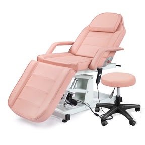 OmySalon 72in Electric Height Adjustable Facial Massage Bed with Hydraulic Stool White/Black/Pink