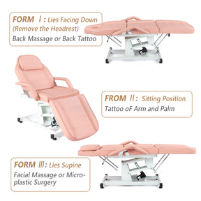 OmySalon 72in Electric Height Adjustable Facial Massage Bed with Hydraulic Stool White/Black/Pink