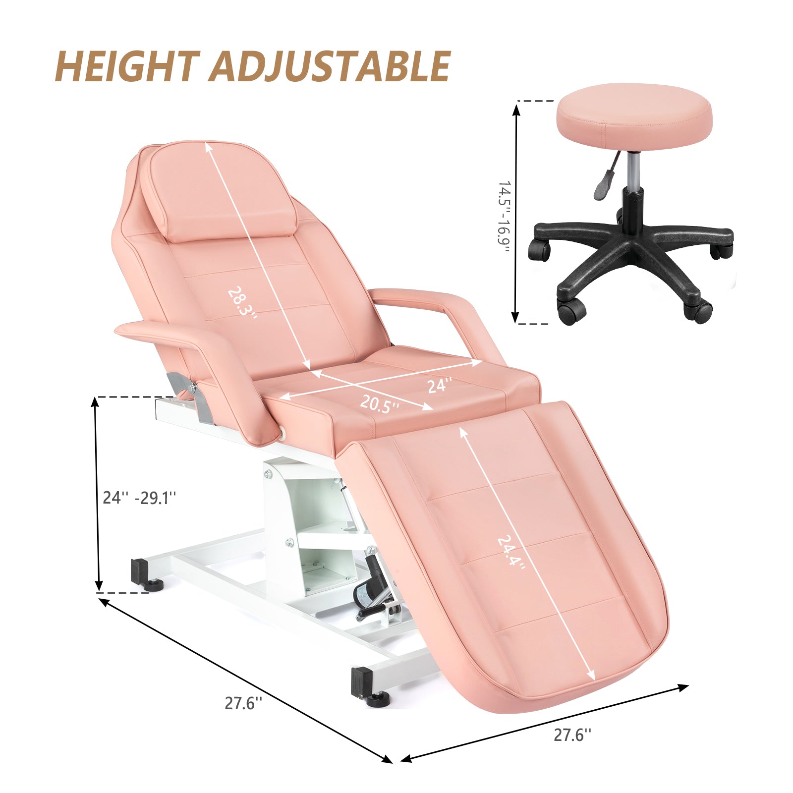 OmySalon 72in Electric Height Remote Adjustable Facial Massage Bed w/Hydraulic Rotating Stool