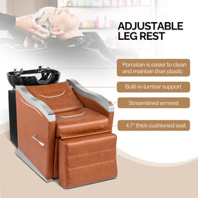 OmySalon BU1501 Salon Shampoo Bowl and Chair Backwash Unit with Ceramic Wash Bowl & Adjustable Footrest