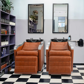 OmySalon BU1501 Salon Shampoo Bowl and Chair Backwash Unit with Ceramic Wash Bowl & Adjustable Footrest