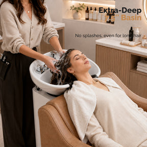 OmySalon BU1201 Salon Shampoo Backwash Chair Unit with Oversized Ceramic Shampoo Bowl & Adjustable Footrest