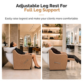 OmySalon BU1201 Salon Shampoo Backwash Chair Unit with Oversized Ceramic Shampoo Bowl & Adjustable Footrest