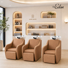 OmySalon BU1201 Salon Shampoo Backwash Chair Unit with Oversized Ceramic Shampoo Bowl & Adjustable Footrest
