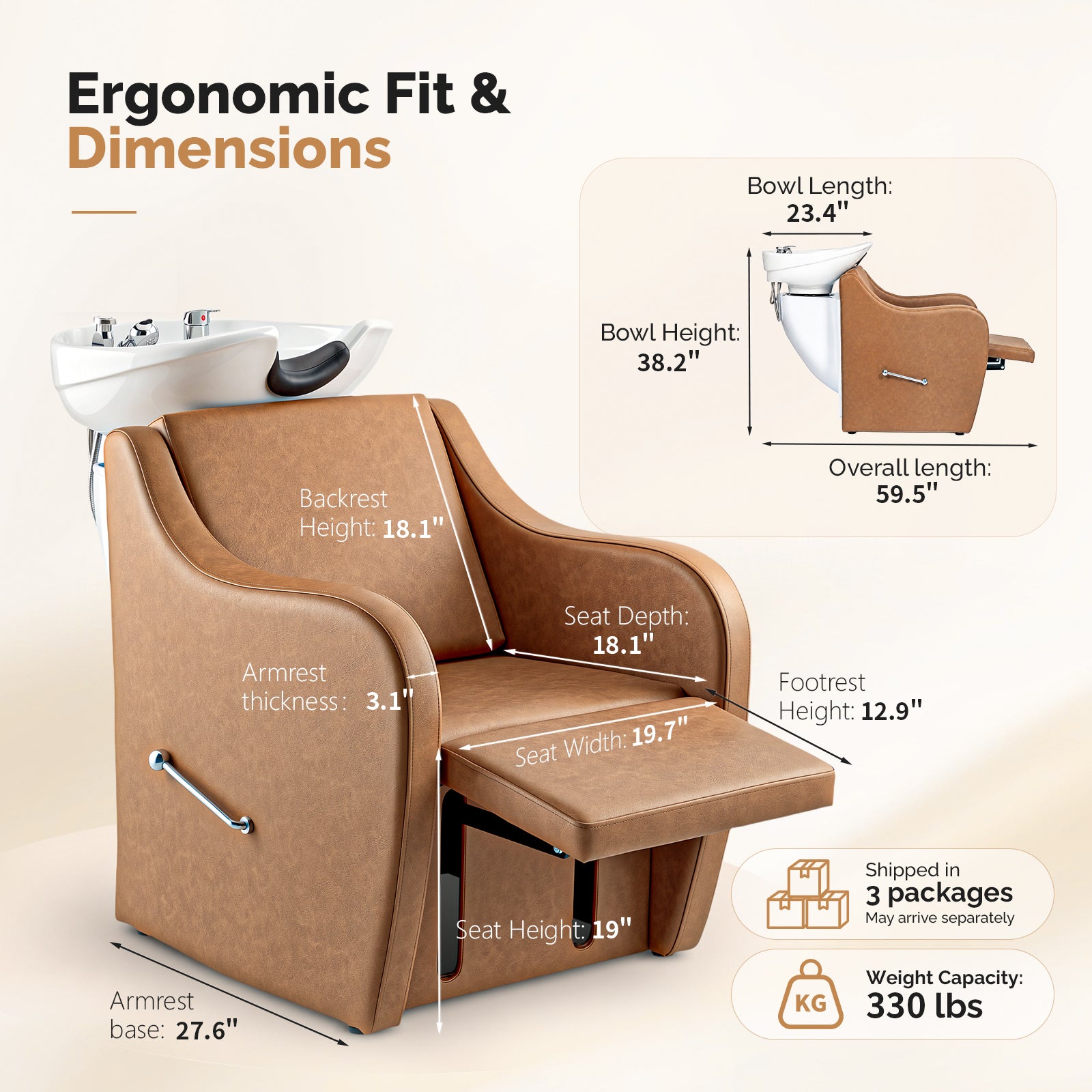 OmySalon BU1201 Salon Shampoo Backwash Chair Unit with Oversized Ceramic Shampoo Bowl & Adjustable Footrest