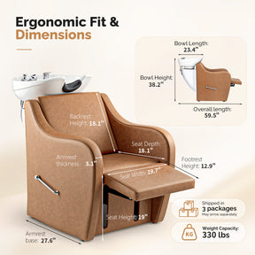 OmySalon BU1201 Salon Shampoo Backwash Chair Unit with Oversized Ceramic Shampoo Bowl & Adjustable Footrest