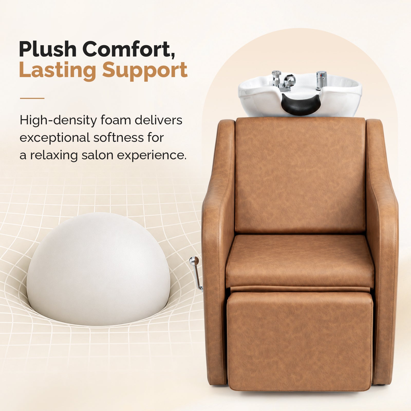 OmySalon BU1201 Salon Shampoo Backwash Chair Unit with Oversized Ceramic Shampoo Bowl & Adjustable Footrest