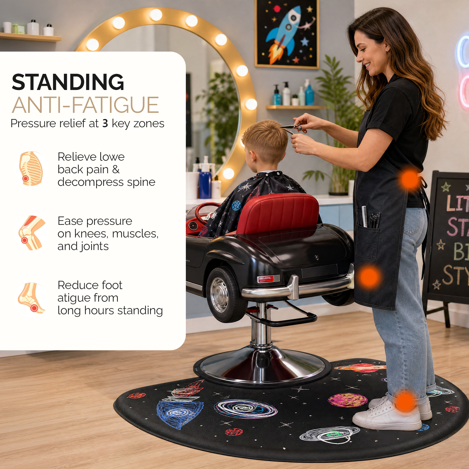 OmySalon 3' x 5' Kids Salon Anti-Fatigue Mat for Round Base Styling Chairs 5/8" Thick