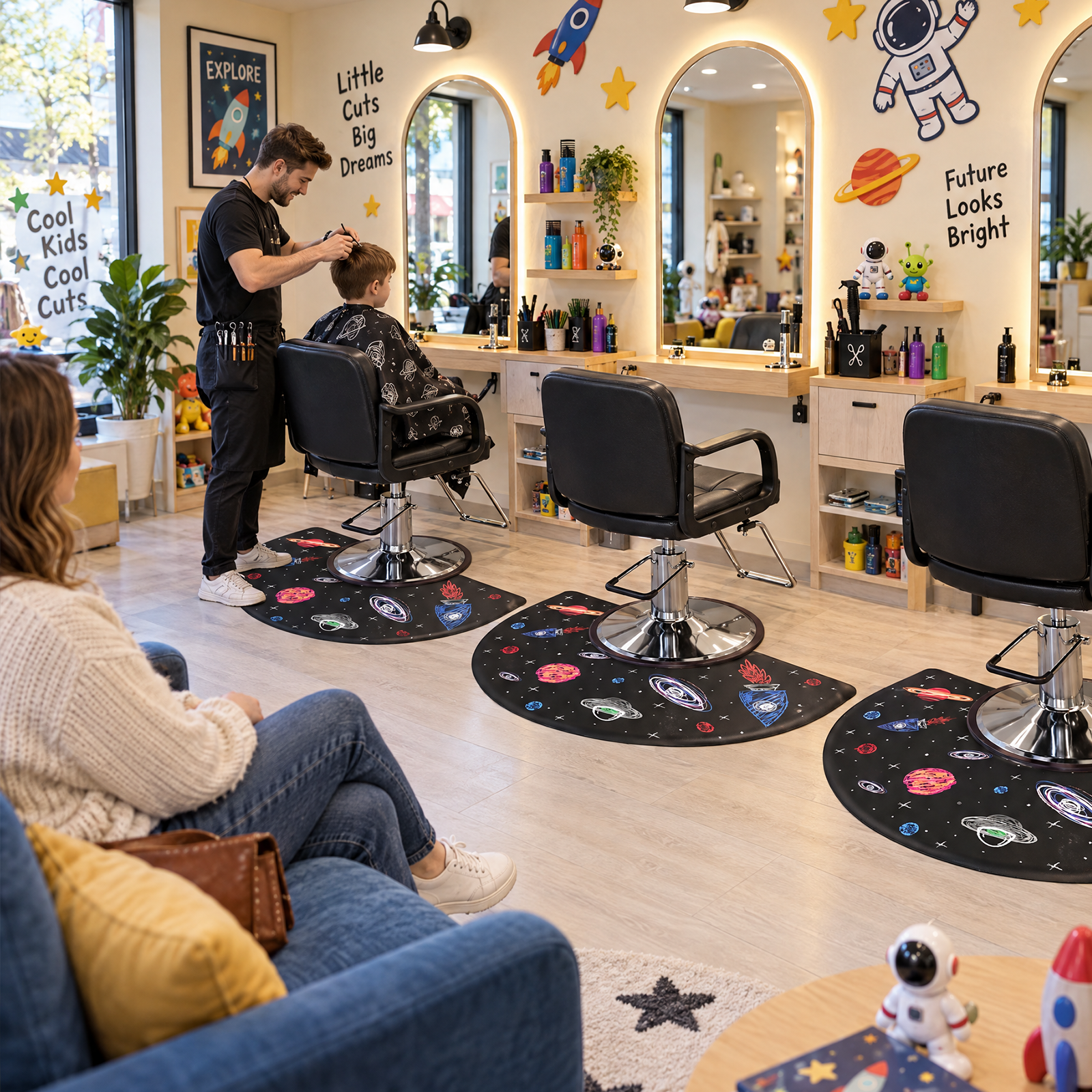 OmySalon 3' x 5' Kids Salon Anti-Fatigue Mat for Round Base Styling Chairs 5/8" Thick