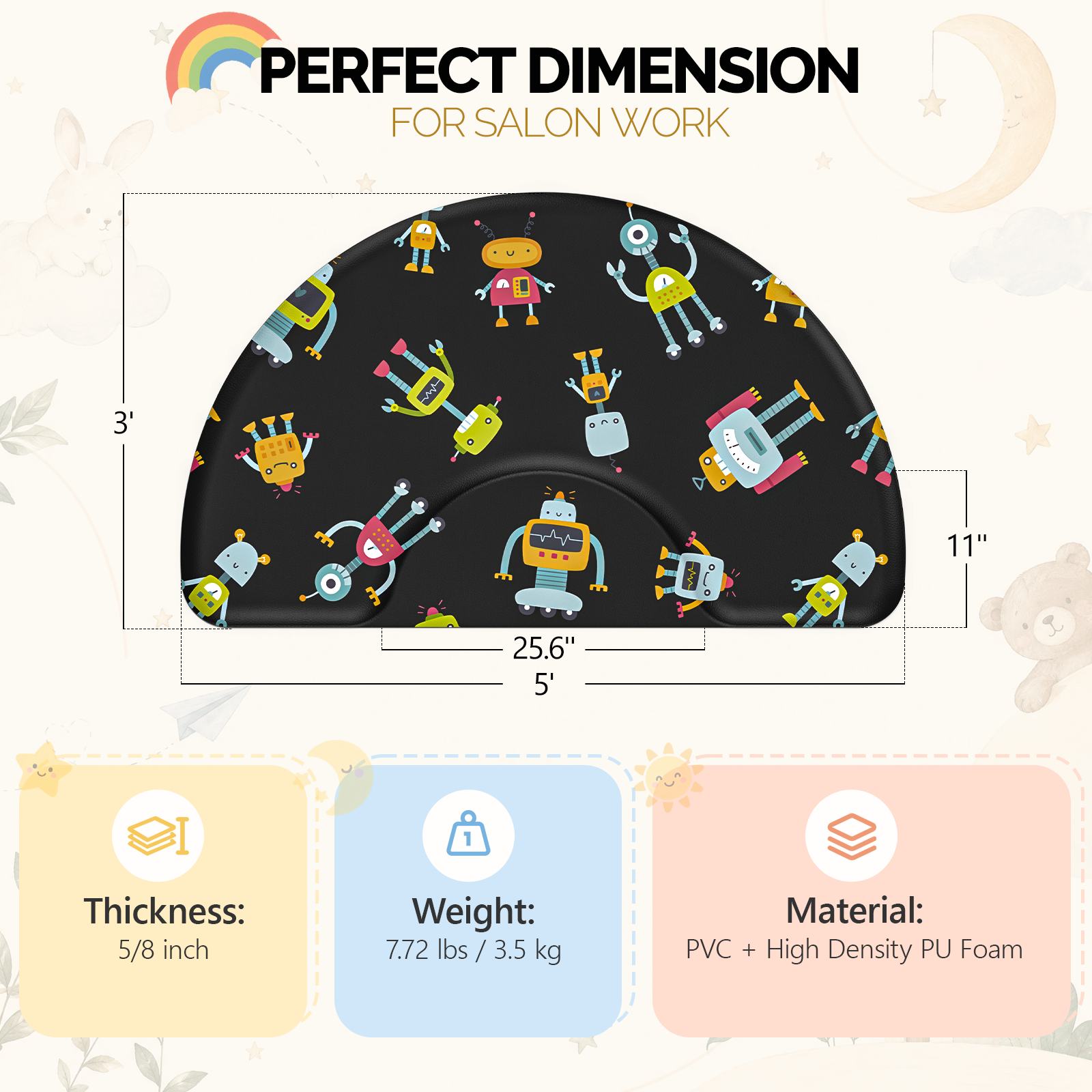 OmySalon 3' x 5' Kids Salon Anti-Fatigue Mat for Round Base Styling Chairs 5/8" Thick
