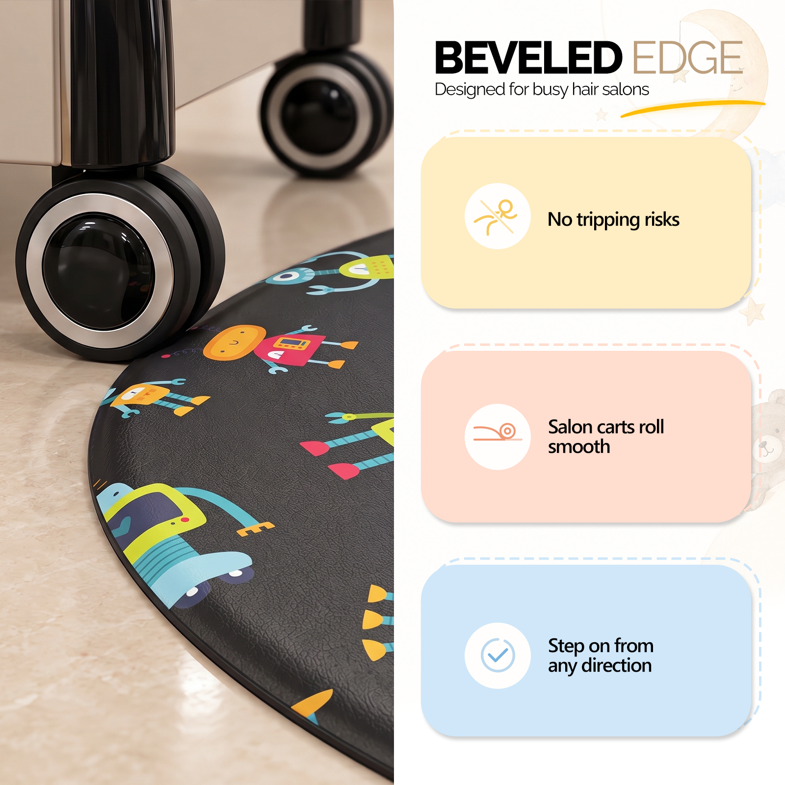 OmySalon 3' x 5' Kids Salon Anti-Fatigue Mat for Round Base Styling Chairs 5/8" Thick