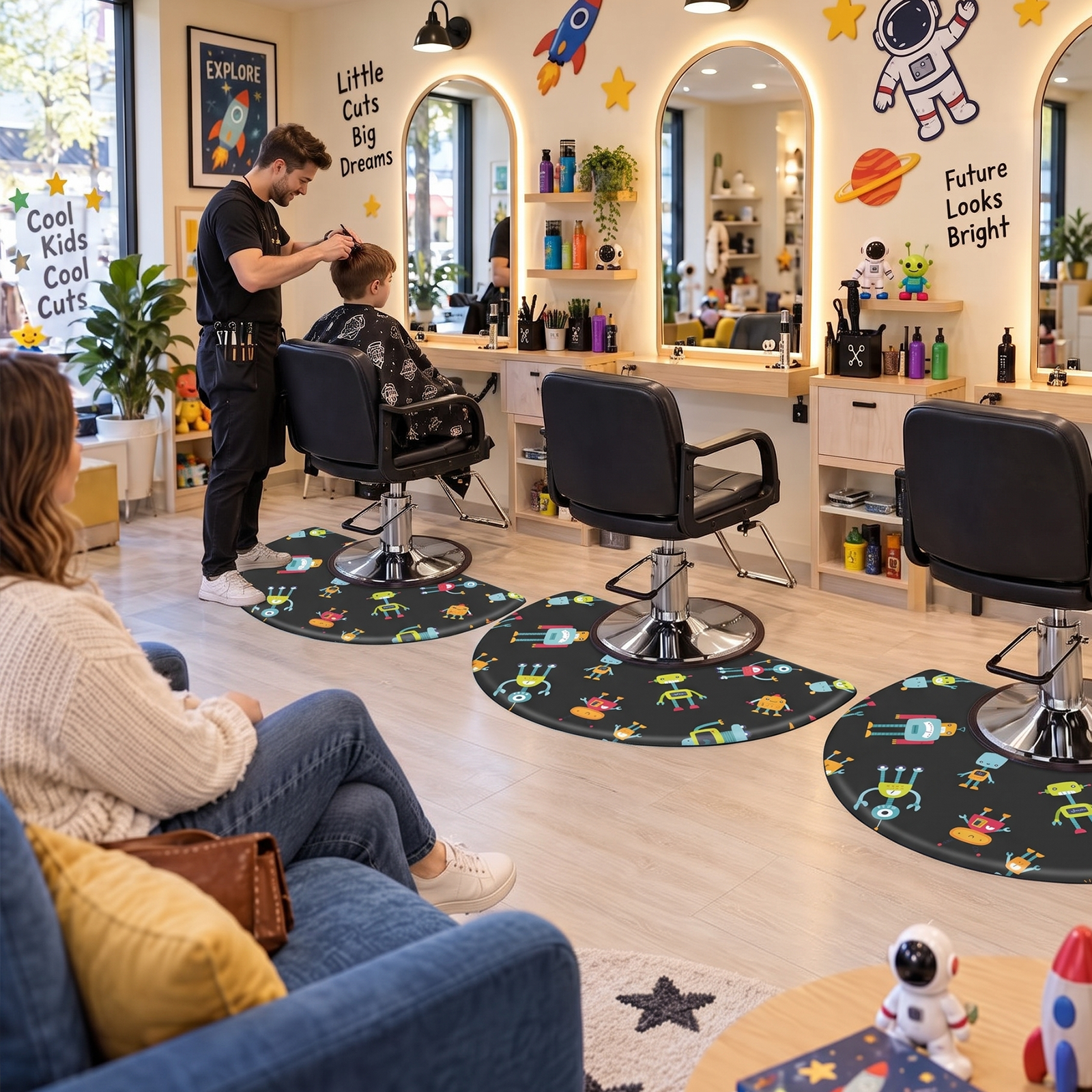 OmySalon 3' x 5' Kids Salon Anti-Fatigue Mat for Round Base Styling Chairs 5/8" Thick