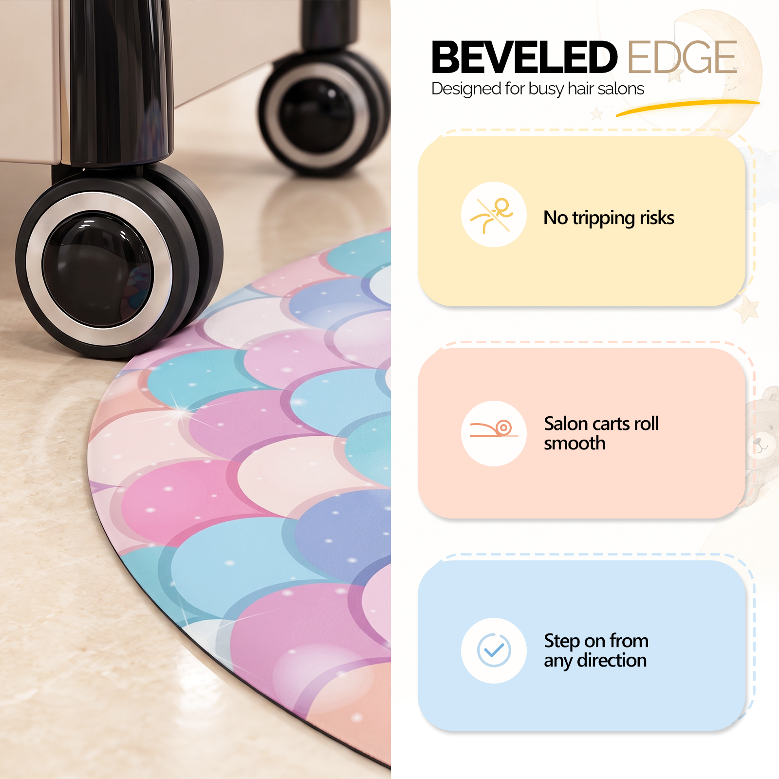 OmySalon 3' x 5' Kids Salon Anti-Fatigue Mat for Round Base Styling Chairs 5/8" Thick