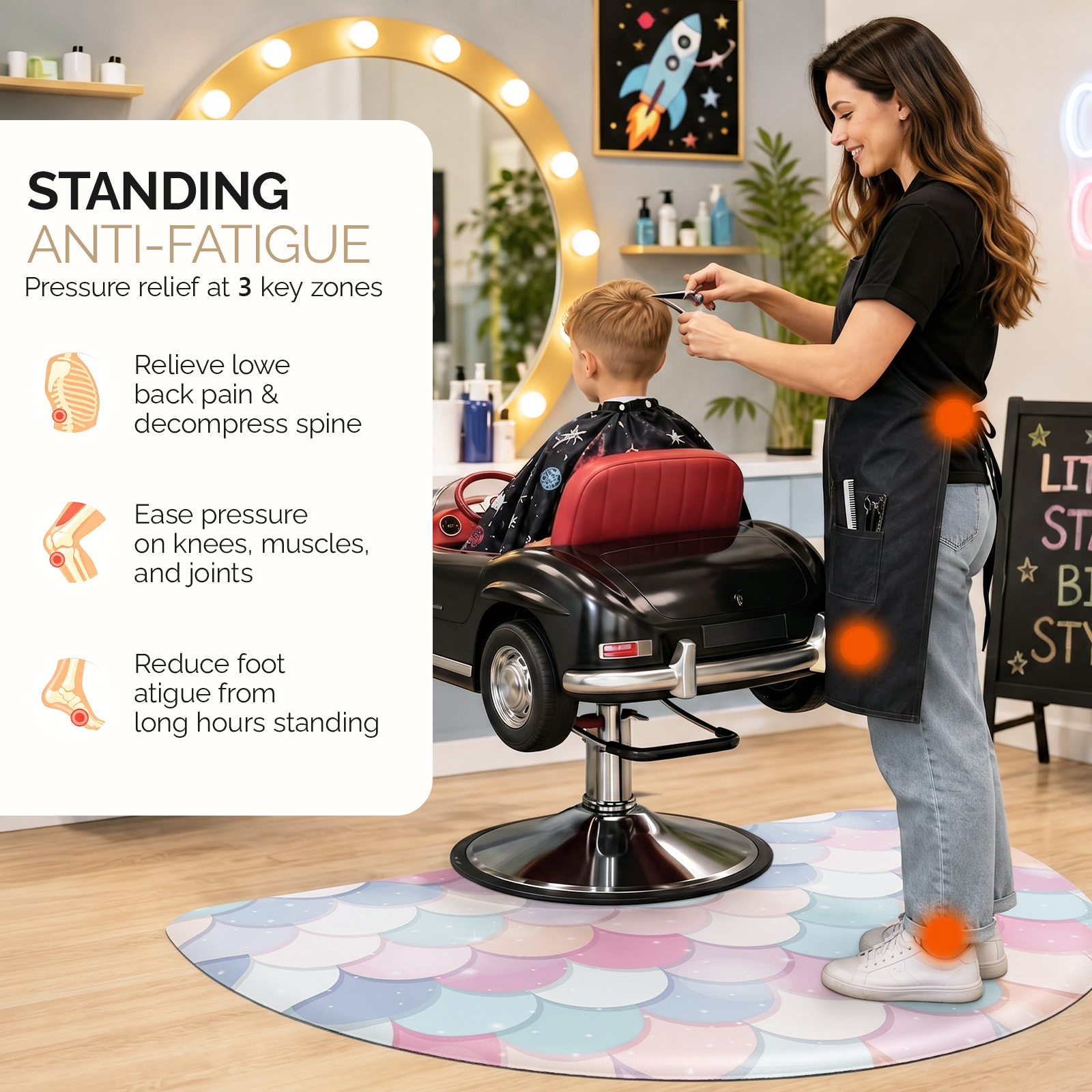 OmySalon 3' x 5' Kids Salon Anti-Fatigue Mat for Round Base Styling Chairs 5/8" Thick