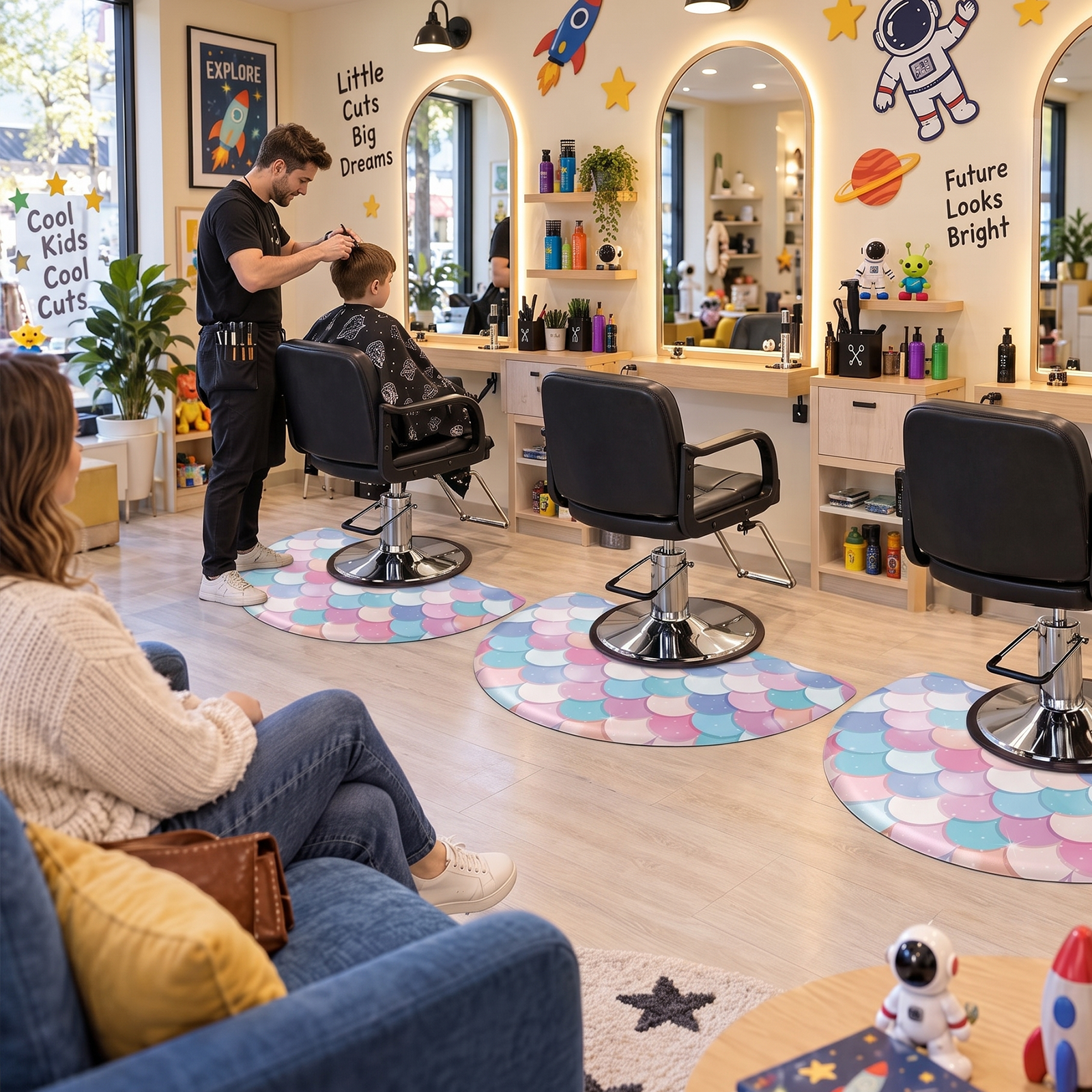 OmySalon 3' x 5' Kids Salon Anti-Fatigue Mat for Round Base Styling Chairs 5/8" Thick