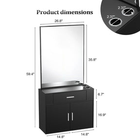 OmySalon Wall Mount Salon Station with Mirror 1 Drawer 1 Storage Cabinet 2 Hair Dryer Holders Black/Black & Red