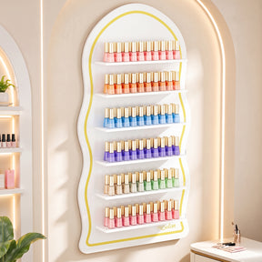 OmySalon Wall-Mounted Wavy 6-Tier Nail Polish Rack With 5.5" Extra-Tall Shelves