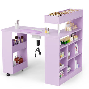 OmySalon MT-RL Rotatable L-Shaped Nail Manicure Table with Electric Dust Collector, Storage Trolley & Wrist Rest