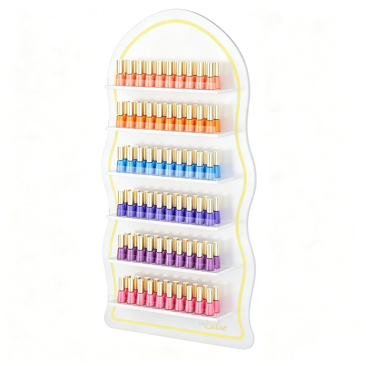 OmySalon Wall-Mounted Wavy 6-Tier Nail Polish Rack With 5.5" Extra-Tall Shelves