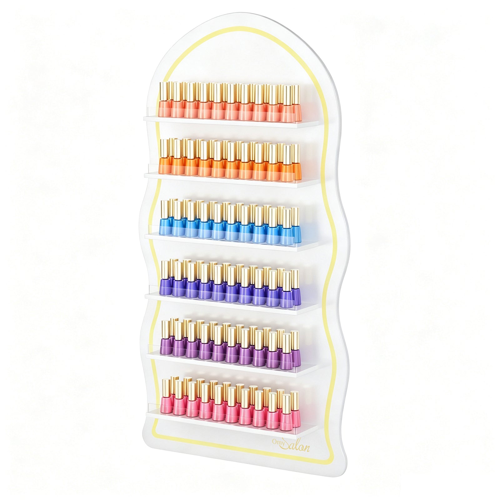 OmySalon Wall-Mounted Wavy 6-Tier Nail Polish Rack With 5.5" Extra-Tall Shelves