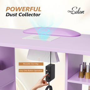 OmySalon MT-RL Rotatable L-Shaped Nail Manicure Table with Electric Dust Collector, Storage Trolley & Wrist Rest