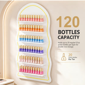 OmySalon Wall-Mounted Wavy 6-Tier Nail Polish Rack With 5.5" Extra-Tall Shelves