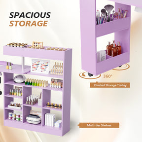 OmySalon MT-RL Rotatable L-Shaped Nail Manicure Table with Electric Dust Collector, Storage Trolley & Wrist Rest