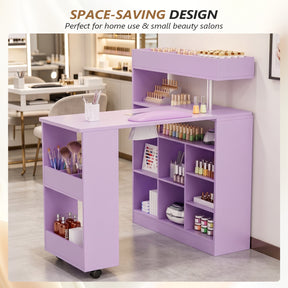 OmySalon MT-RL Rotatable L-Shaped Nail Manicure Table with Electric Dust Collector, Storage Trolley & Wrist Rest