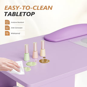 OmySalon MT-RL Rotatable L-Shaped Nail Manicure Table with Electric Dust Collector, Storage Trolley & Wrist Rest