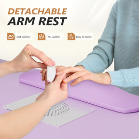 OmySalon MT-RL Rotatable L-Shaped Nail Manicure Table with Electric Dust Collector, Storage Trolley & Wrist Rest
