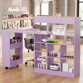 OmySalon MT-RL Rotatable L-Shaped Nail Manicure Table with Electric Dust Collector, Storage Trolley & Wrist Rest
