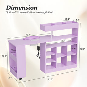 OmySalon MT-RL Rotatable L-Shaped Nail Manicure Table with Electric Dust Collector, Storage Trolley & Wrist Rest