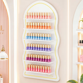 OmySalon Wall-Mounted Wavy 6-Tier Nail Polish Rack With 5.5" Extra-Tall Shelves