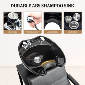 OmySalon BU2301 Salon Shampoo Backwash Chair Unit with Porcelain Bowl & Storage Shelf