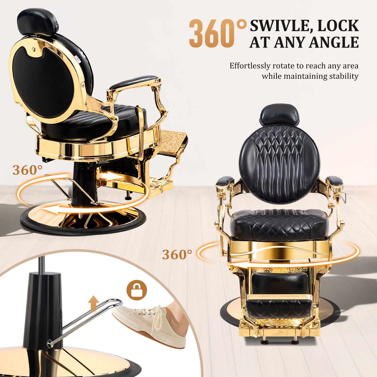OmySalon BC1603 Retro Heavy Duty Hydraulic Recline Barber Chair