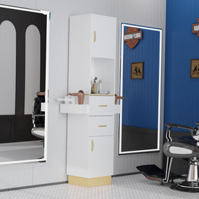 OmySalon HSC-24 Barber Storage Station Cabinet w/2 Drawers 2 Storage Cabinets 6 Hair Dryer Holders