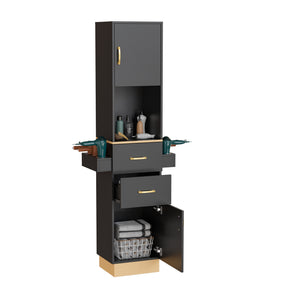 OmySalon HSC-24 Barber Storage Station Cabinet w/2 Drawers 2 Storage Cabinets 6 Hair Dryer Holders