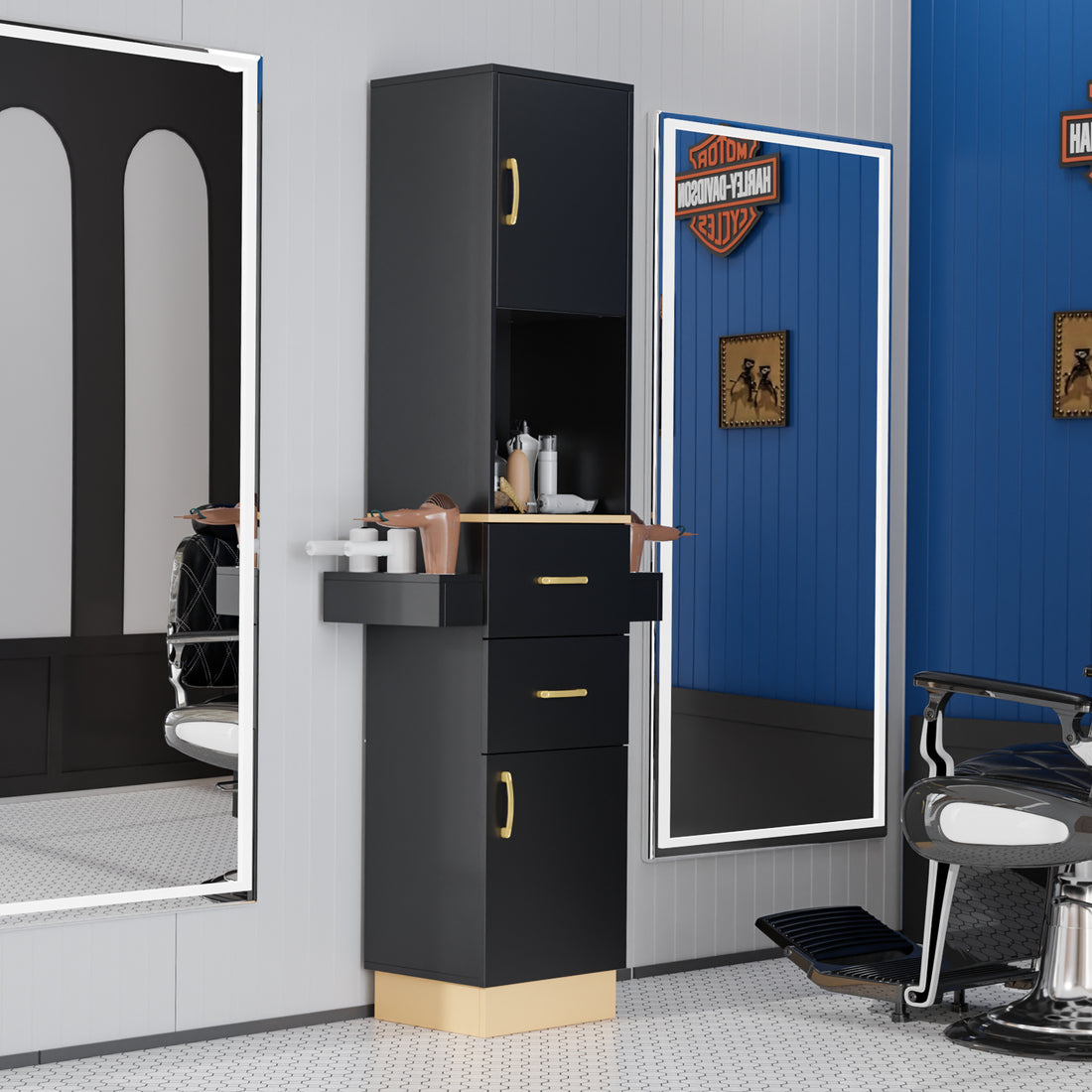 OmySalon HSC-24 Barber Storage Station Cabinet w/2 Drawers 2 Storage C