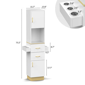 OmySalon HSC-24 Barber Storage Station Cabinet w/2 Drawers 2 Storage Cabinets 6 Hair Dryer Holders