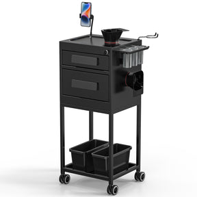 OmySalon ST1901 Metal Rolling Salon Trolley Cart w/2 Lockable Drawers 2 Magnetic Bowls 2 Storage Baskets