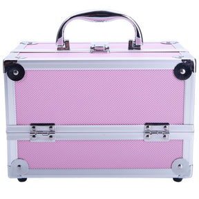 OmySalon Portable Handle Large Storage Lockable Cosmetic Makeup Train Case with Mirror Lock Pink/Silver/Black
