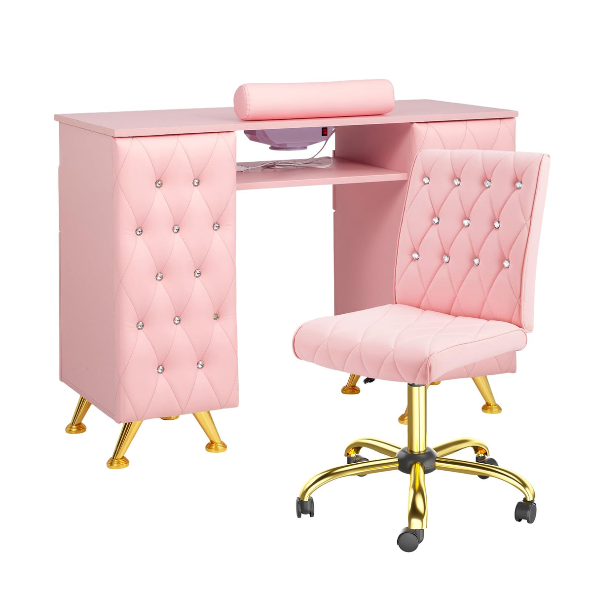 OmySalon MT-SC Nail Manicure Table w/Electric Dust Collector & Wrist Rest & Diamond Decoration