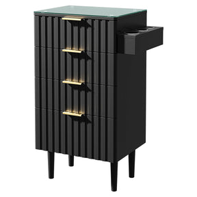 OmySalon SCGFD Modern Retro Salon Styling Station with Glass Top, 4 Drawers & 3 Hot Tool Holders