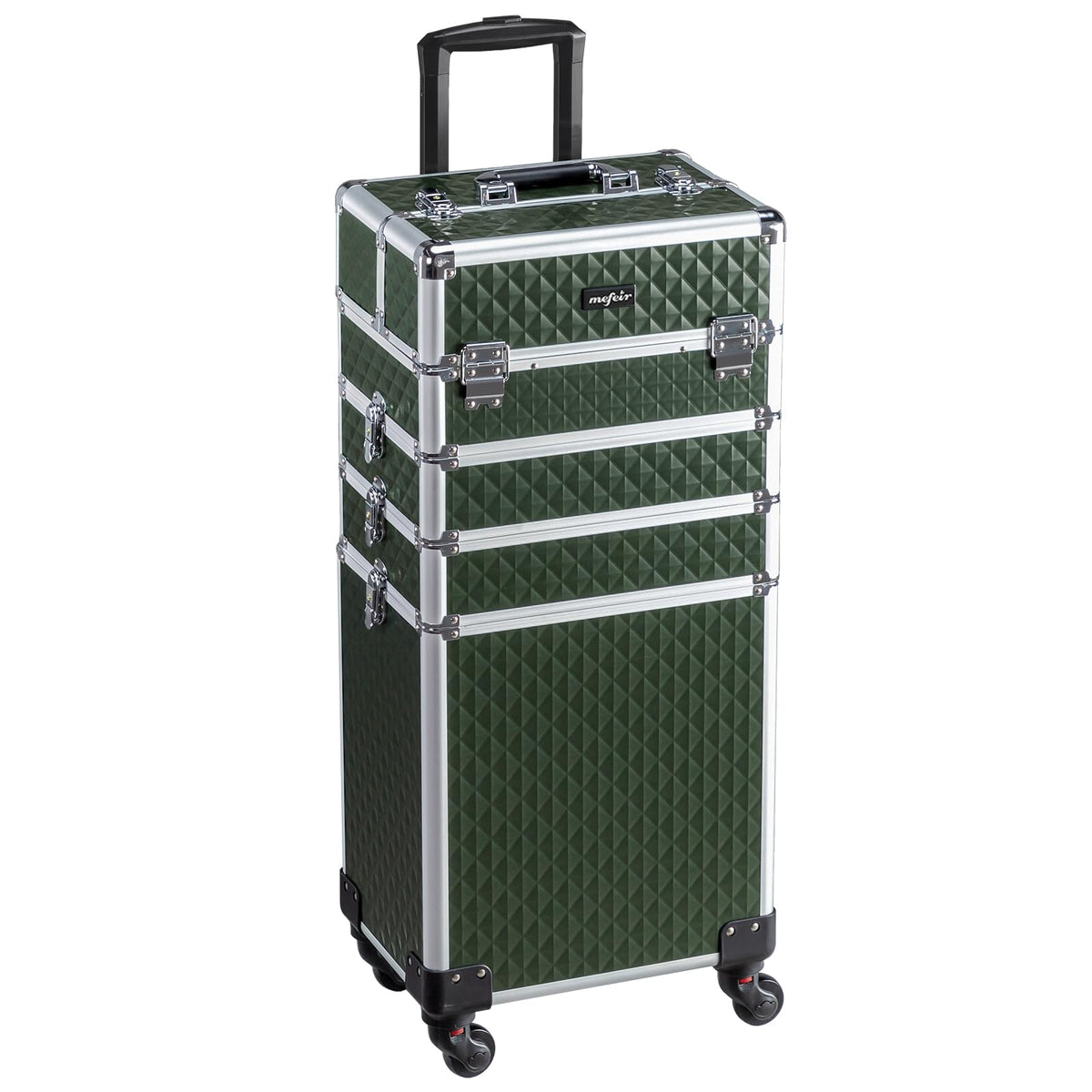 OmySalon 4-in-1 Aluminum Lockable Rolling Makeup Train Case