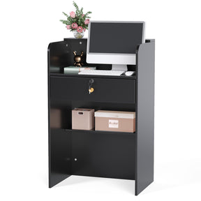 OmySalon RD Modern Wooden Reception Desk with Lockable Drawer and Legroom Rack